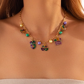 Wholesale Jewelry Carnival Mask Pearl Cross Chain Necklace High-grade Alloy Necklace suit