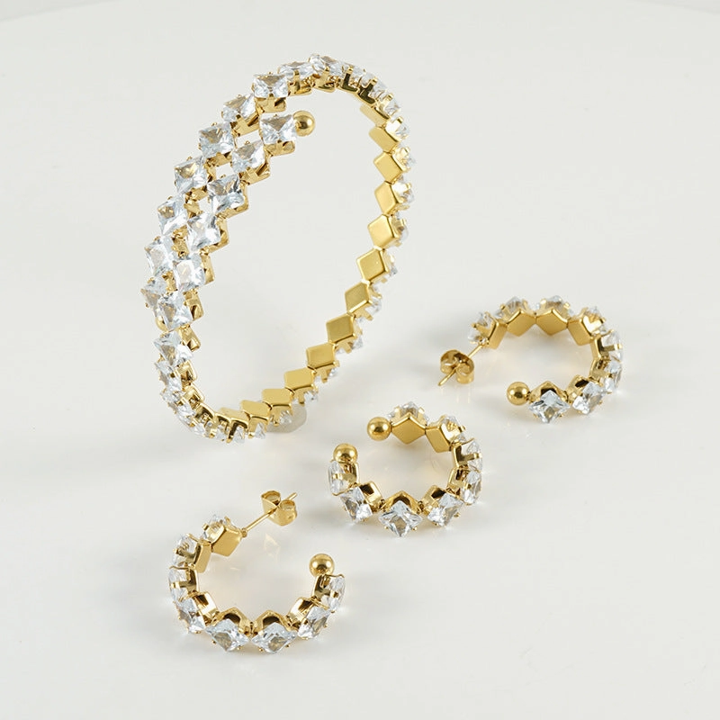 Wholesale Jewelry Gold Plated Stainless Steel Rings Necklace Set