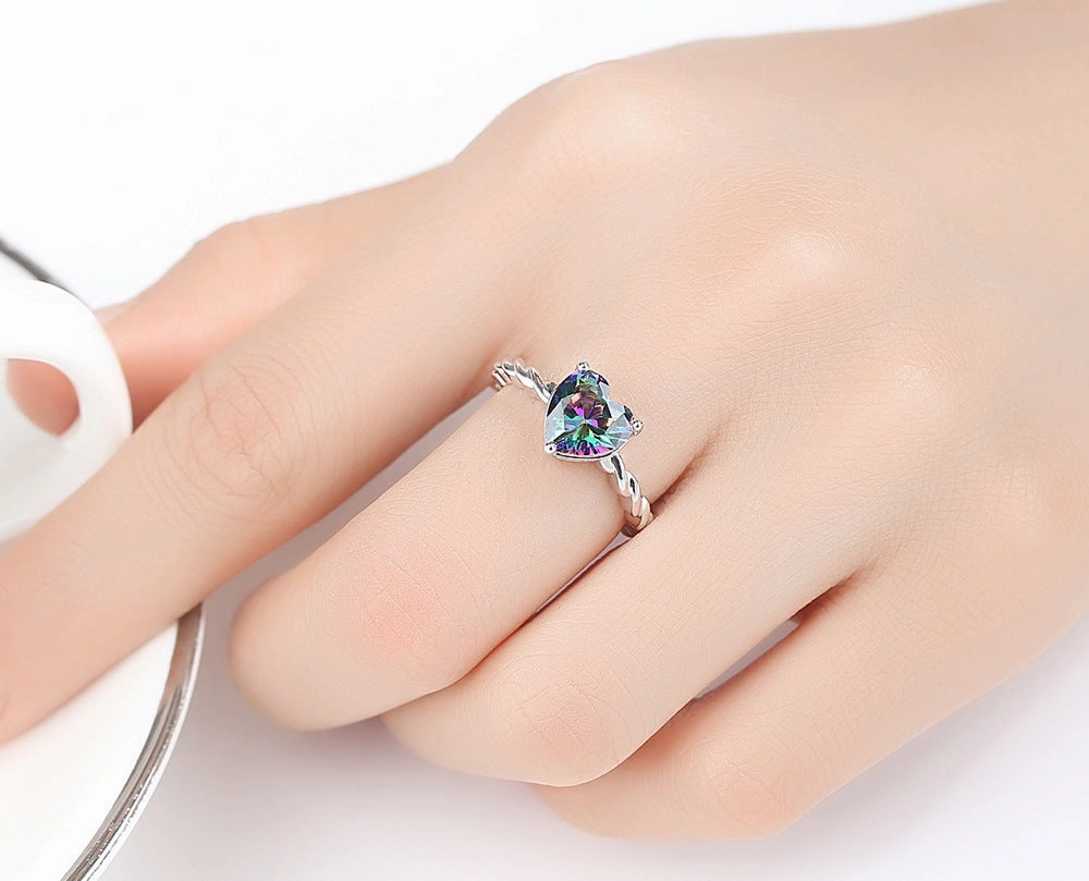 Wholesale Jewelry Heart Colorful Zircon Copper Rings