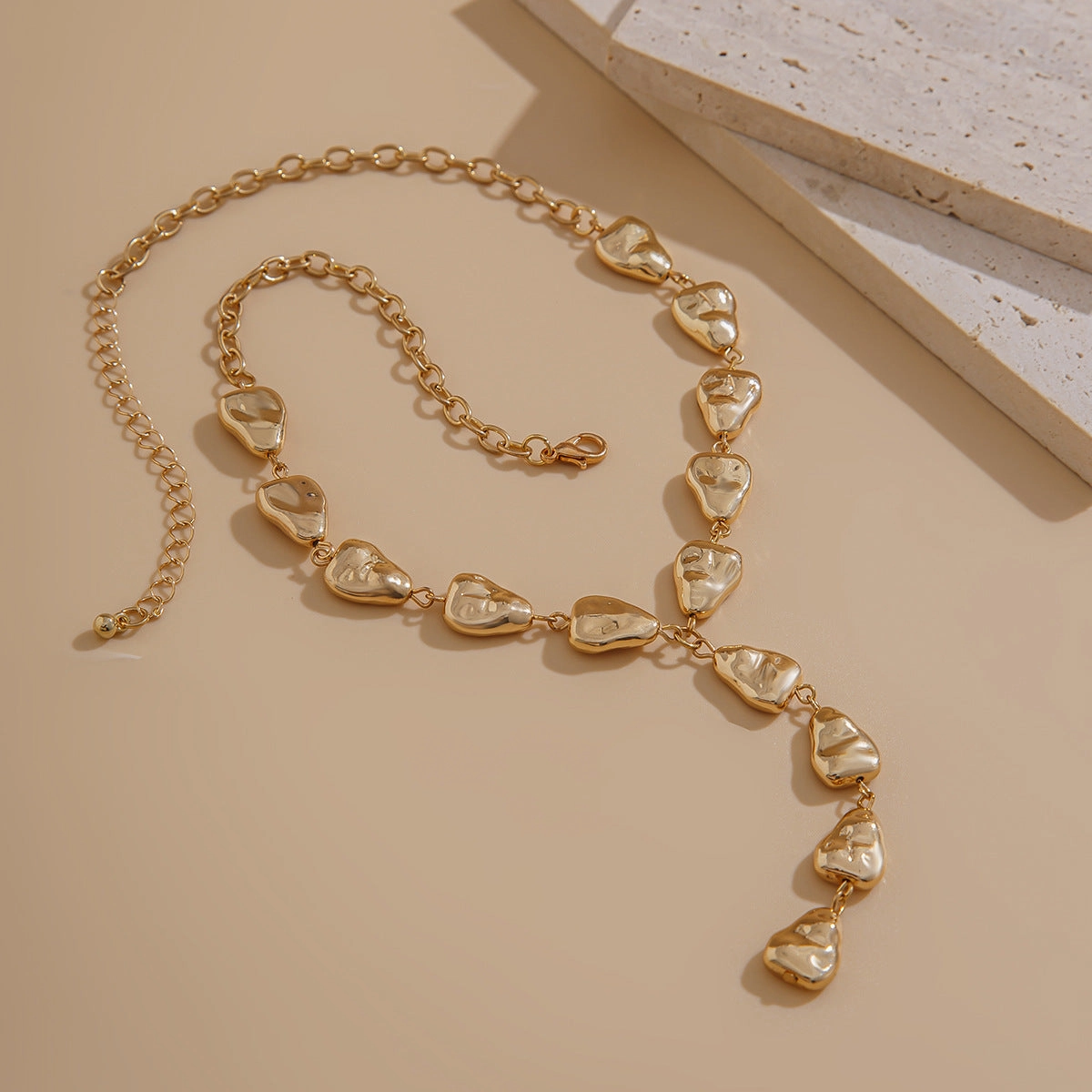 Wholesale Jewelry Irregular Baroque Y-shaped Clavicle Chain Cold Wind Flat Water Drop Pendant Necklace