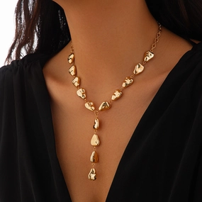 Wholesale Jewelry Irregular Baroque Y-shaped Clavicle Chain Cold Wind Flat Water Drop Pendant Necklace