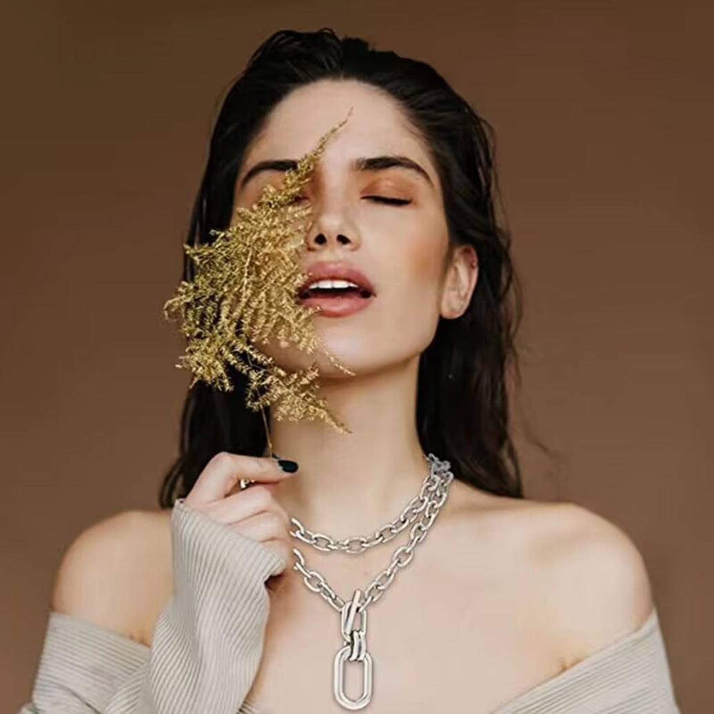 Wholesale jewelry new chain metal necklace female sexy hot girl clavicle chain two-piece set