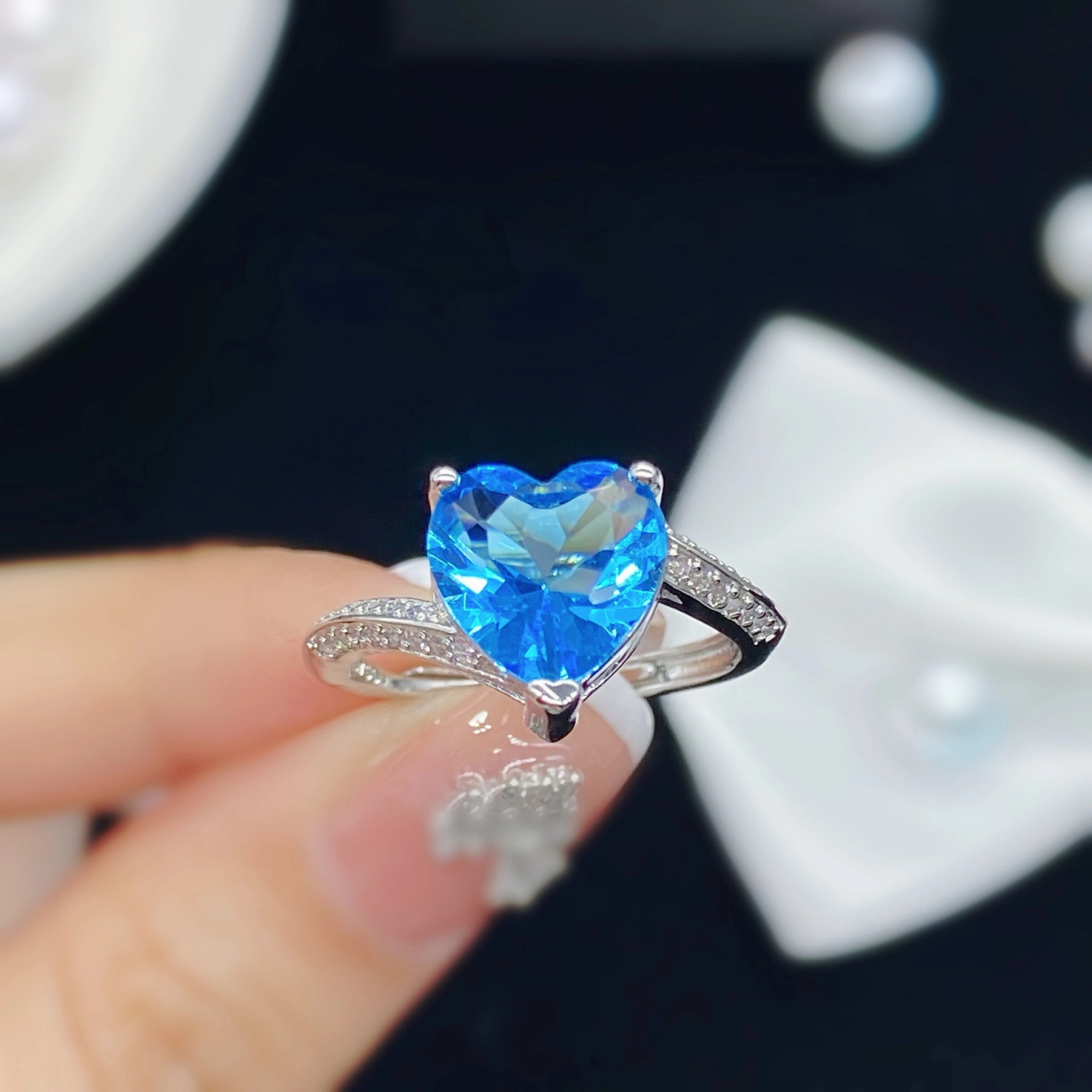 Wholesale Jewelry Pink Heart Zircon Copper Rings