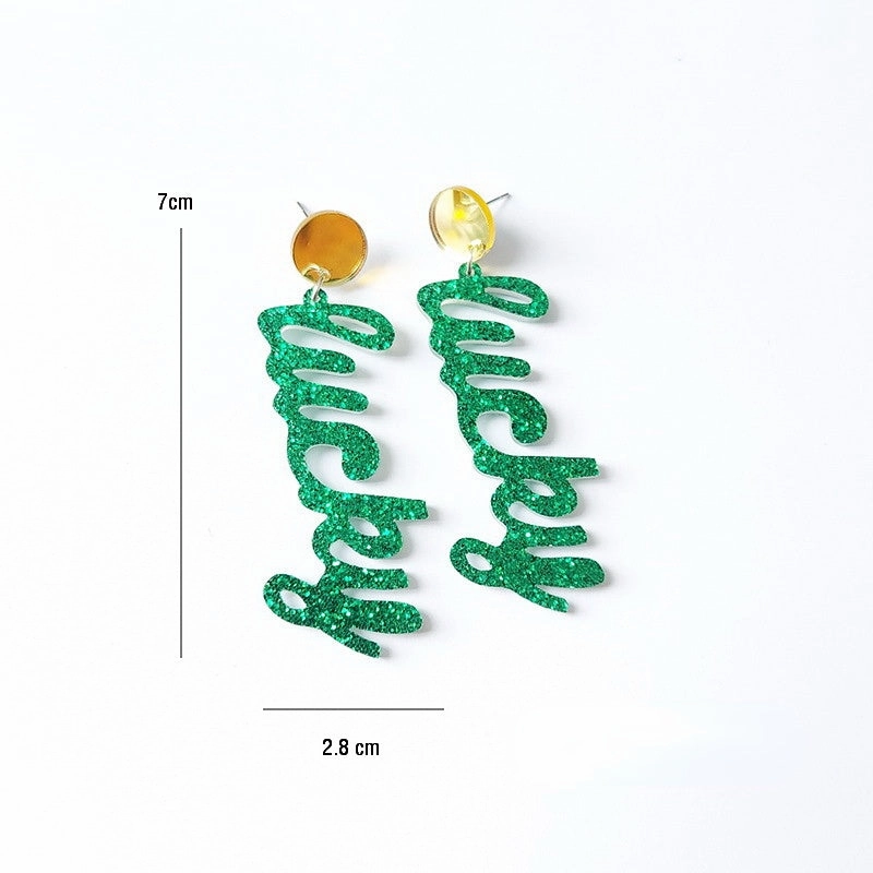 Wholesale Jewelry St. Patrick's Day Lucky Glitter Acrylic Earrings