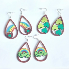 Wholesale Jewelry St. Patrick's Day Rainbow Wooden Earrings