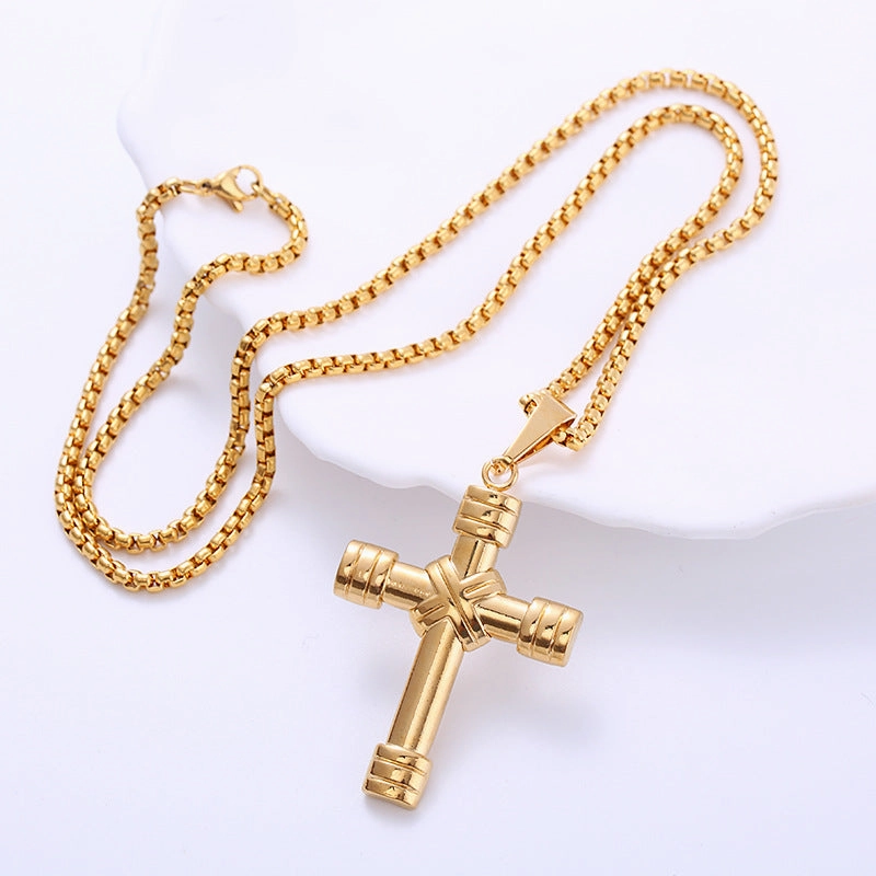 Wholesale Jewelry Stainless Steel Plating 18k Gold Cross Pendant Necklace