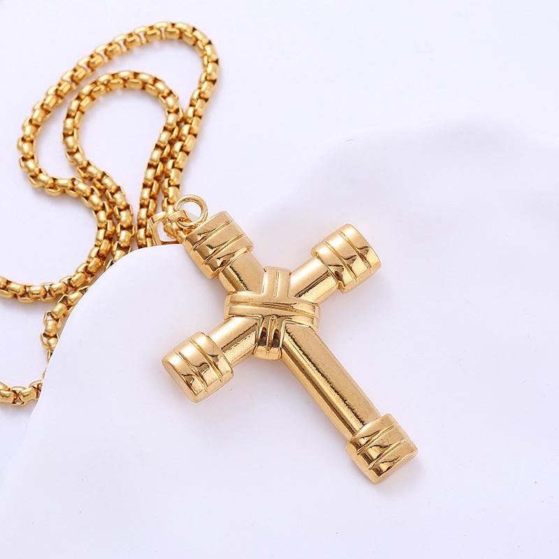 Wholesale Jewelry Stainless Steel Plating 18k Gold Cross Pendant Necklace