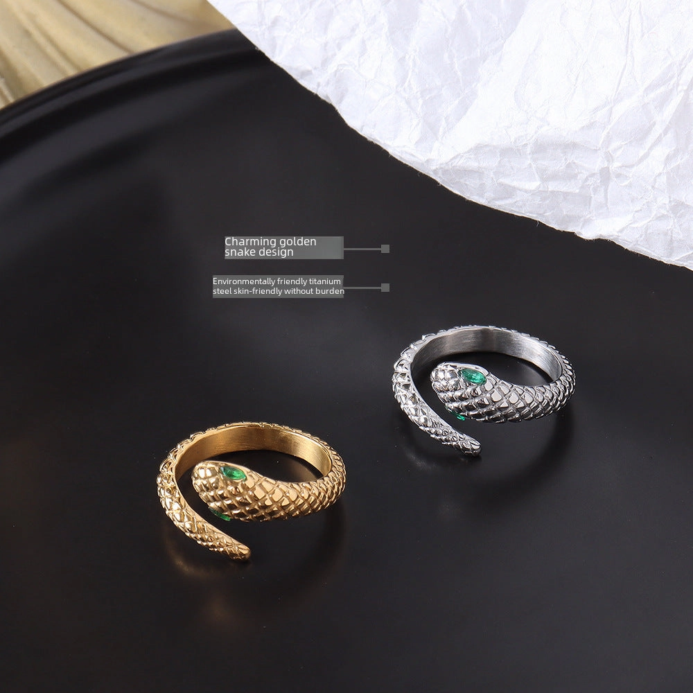 Wholesale Joker personality jewelry titanium steel plated 18K gold diamond snake ring opening non-adjustable women