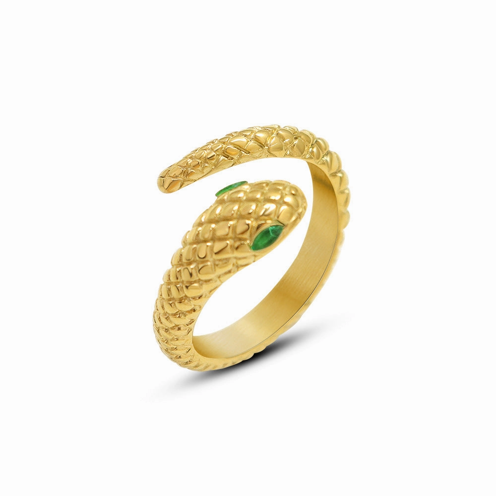 Wholesale Joker personality jewelry titanium steel plated 18K gold diamond snake ring opening non-adjustable women