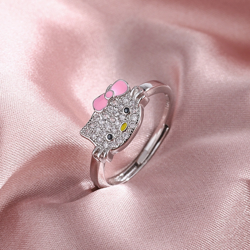 Wholesale Kitty cat diamond open adjustable ring