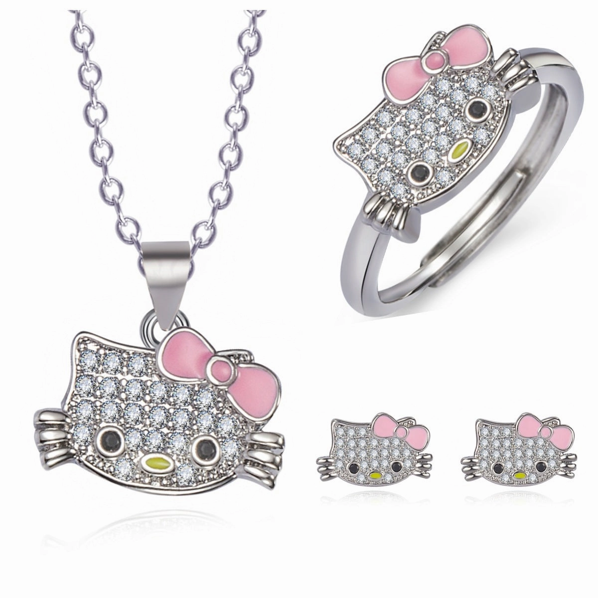 Wholesale Kitty cat diamond open adjustable ring