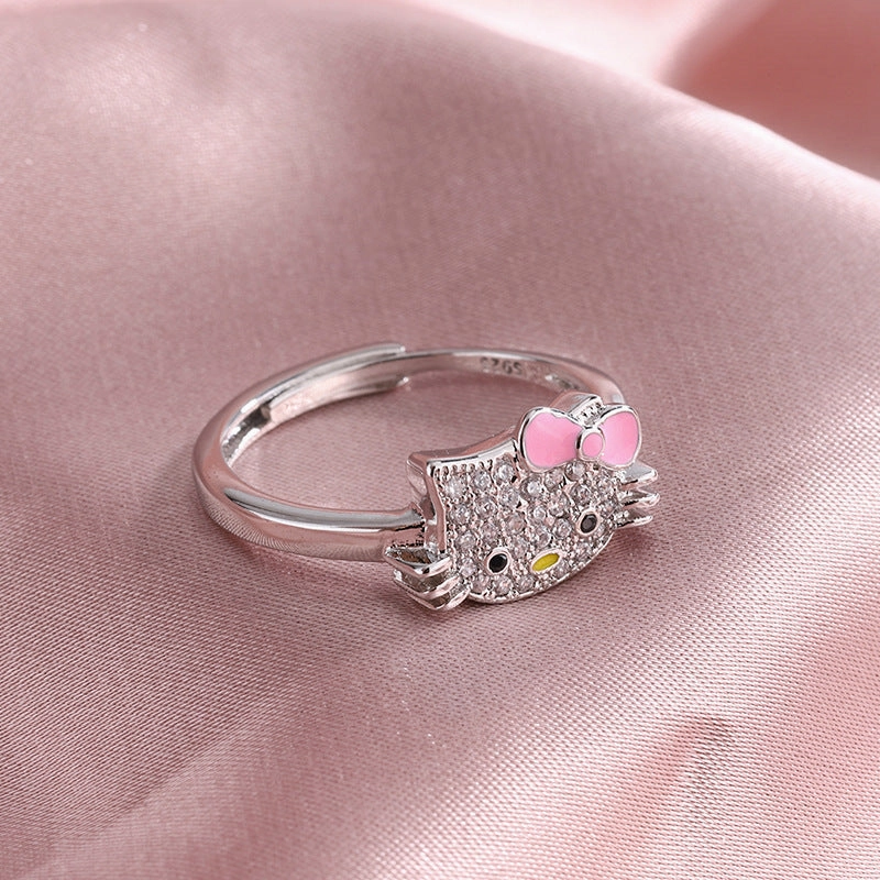 Wholesale Kitty cat diamond open adjustable ring