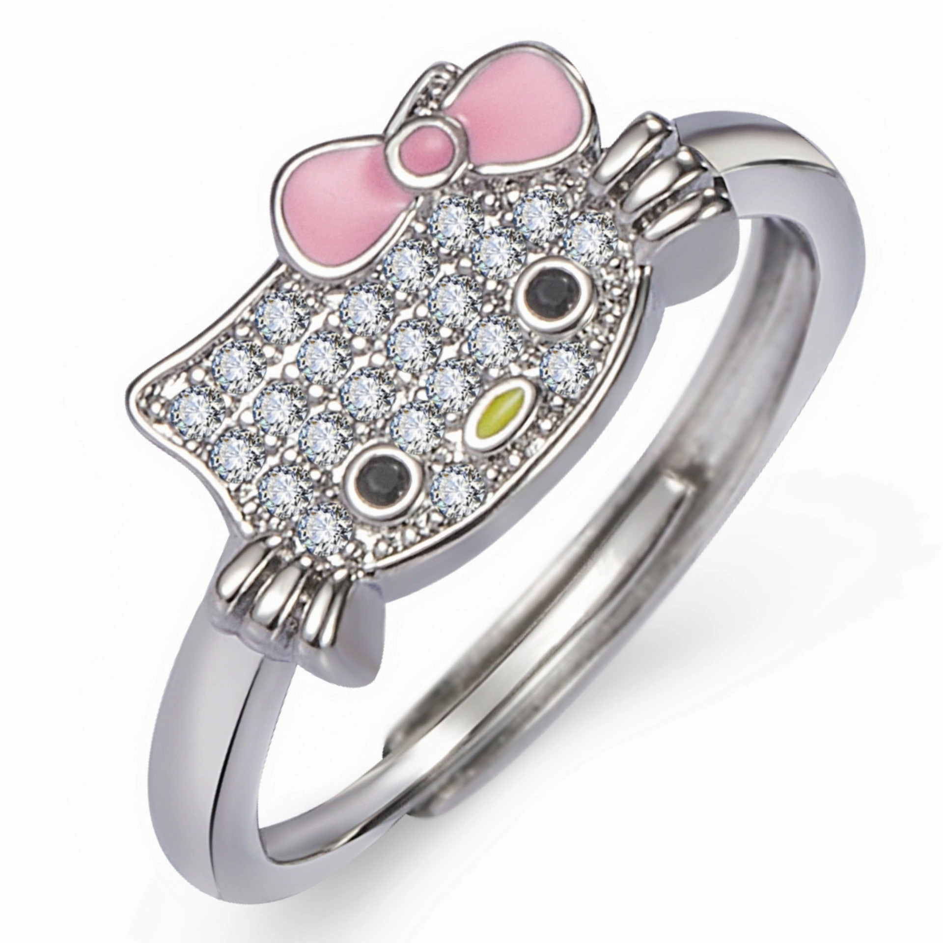 Wholesale Kitty cat diamond open adjustable ring