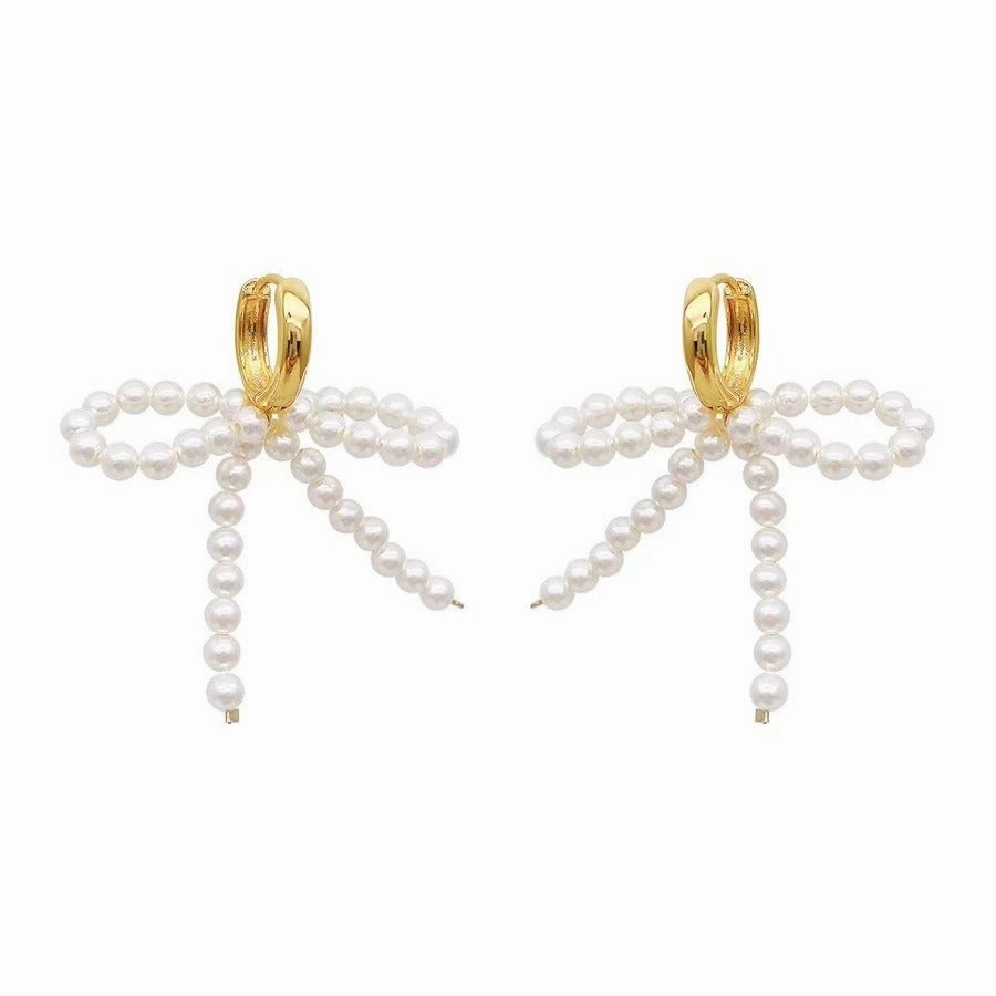 Wholesale Lady-style bow pearl earrings