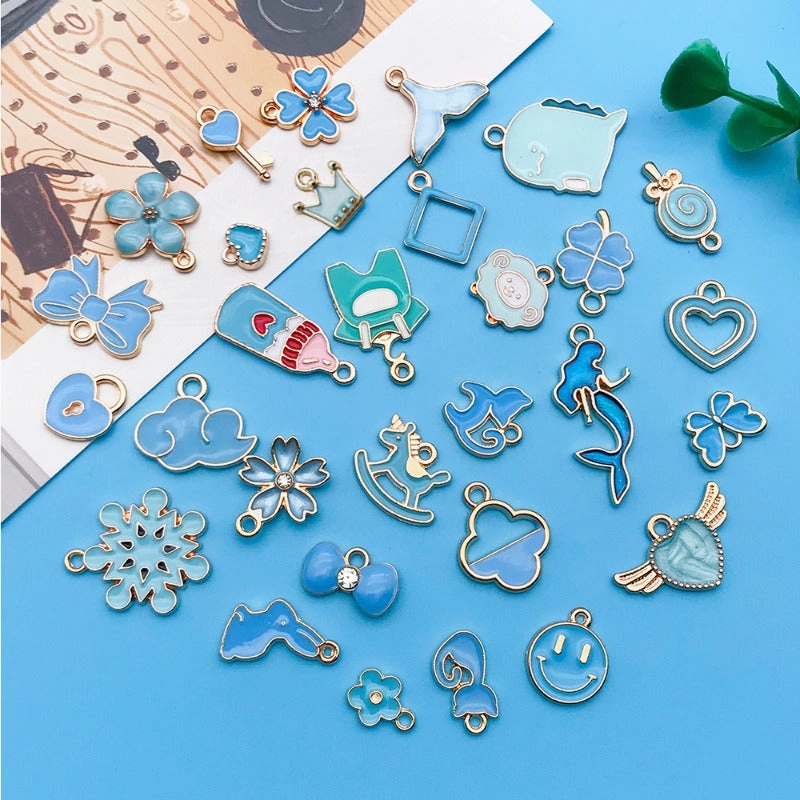 Wholesale Lake Blue Drip Oil Alloy Cartoon Animal Flower DIY Necklace Bracelet Pendant