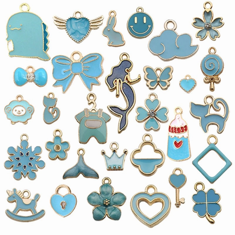 Wholesale Lake Blue Drip Oil Alloy Cartoon Animal Flower DIY Necklace Bracelet Pendant
