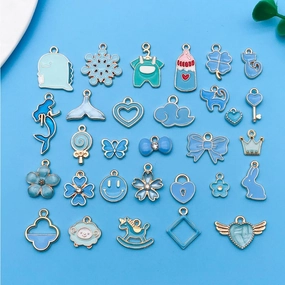 Wholesale Lake Blue Drip Oil Alloy Cartoon Animal Flower DIY Necklace Bracelet Pendant