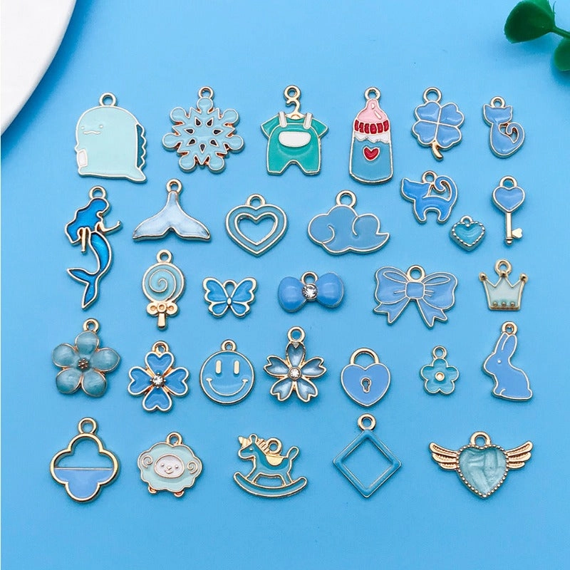 Wholesale Lake Blue Drip Oil Alloy Cartoon Animal Flower DIY Necklace Bracelet Pendant