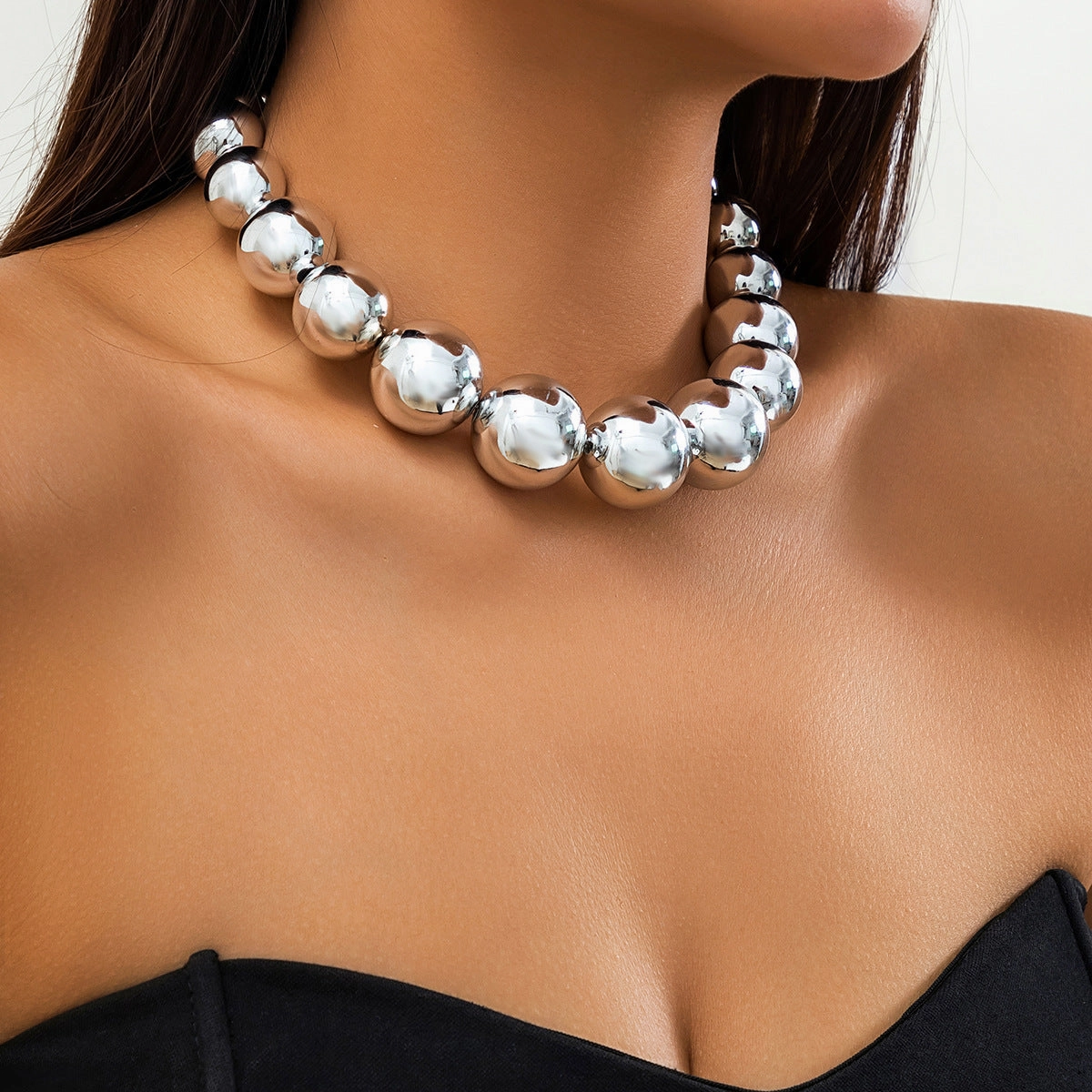 Wholesale Large Round Bead Punk Collar Collarbone Chain Geometric Bead Necklace