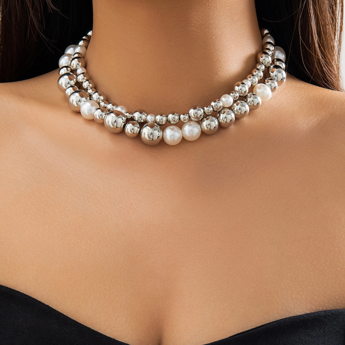 Wholesale Large Round Bead Punk Collar Collarbone Chain Geometric Bead Necklace