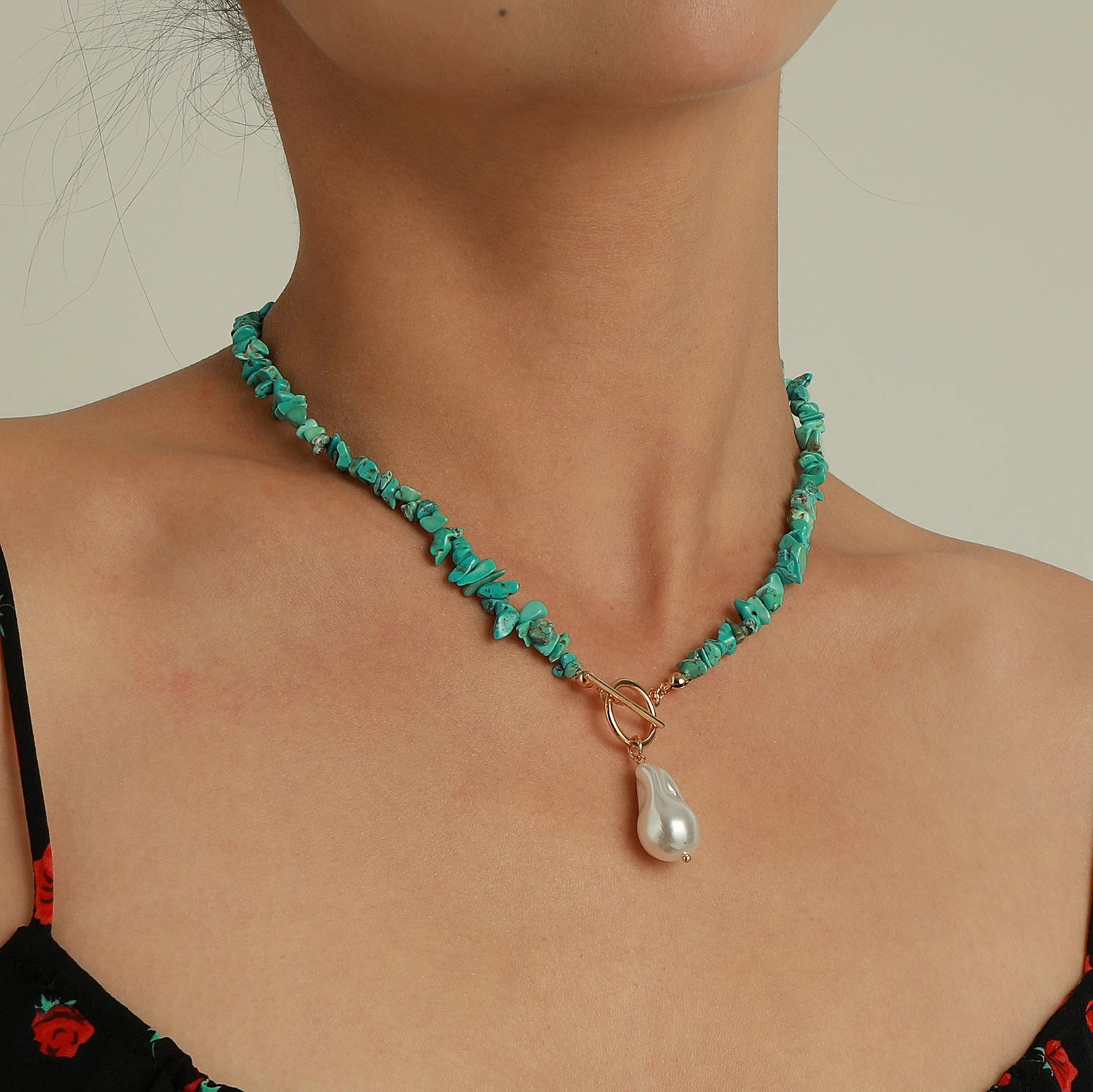 Wholesale Large Shaped Pearl Turquoise Necklace