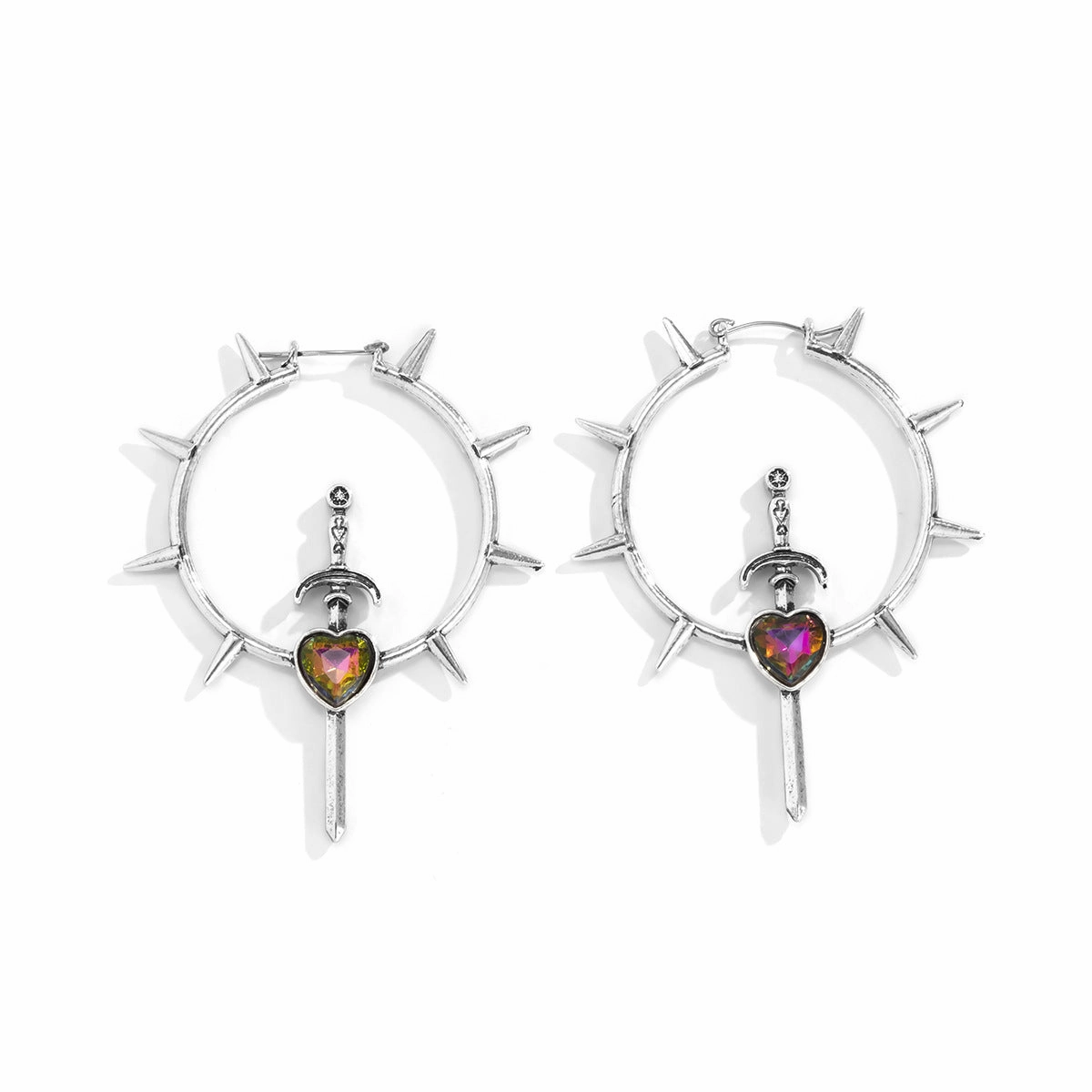 Wholesale Laser Heart Shape Simple Imitation Gemstone Alloy Glass Earrings