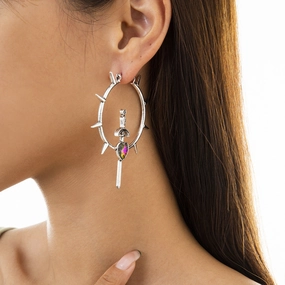 Wholesale Laser Heart Shape Simple Imitation Gemstone Alloy Glass Earrings