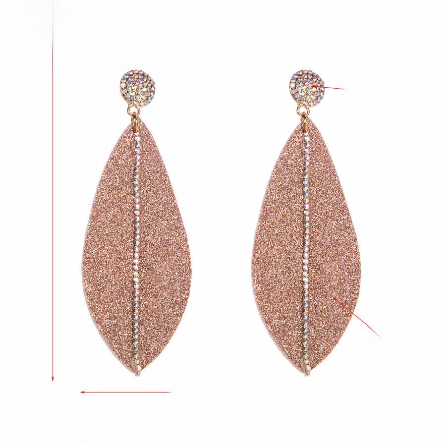 Wholesale Leather earrings with diamond leaf-shaped exaggerated earrings