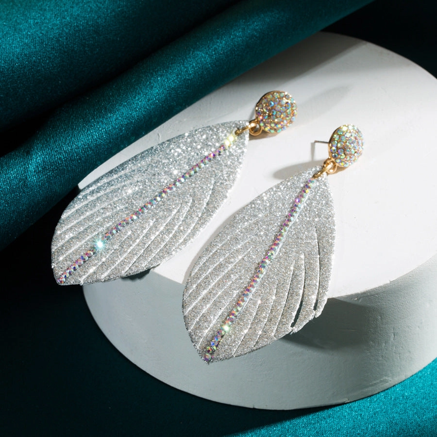 Wholesale Leather earrings with diamond leaf-shaped exaggerated earrings