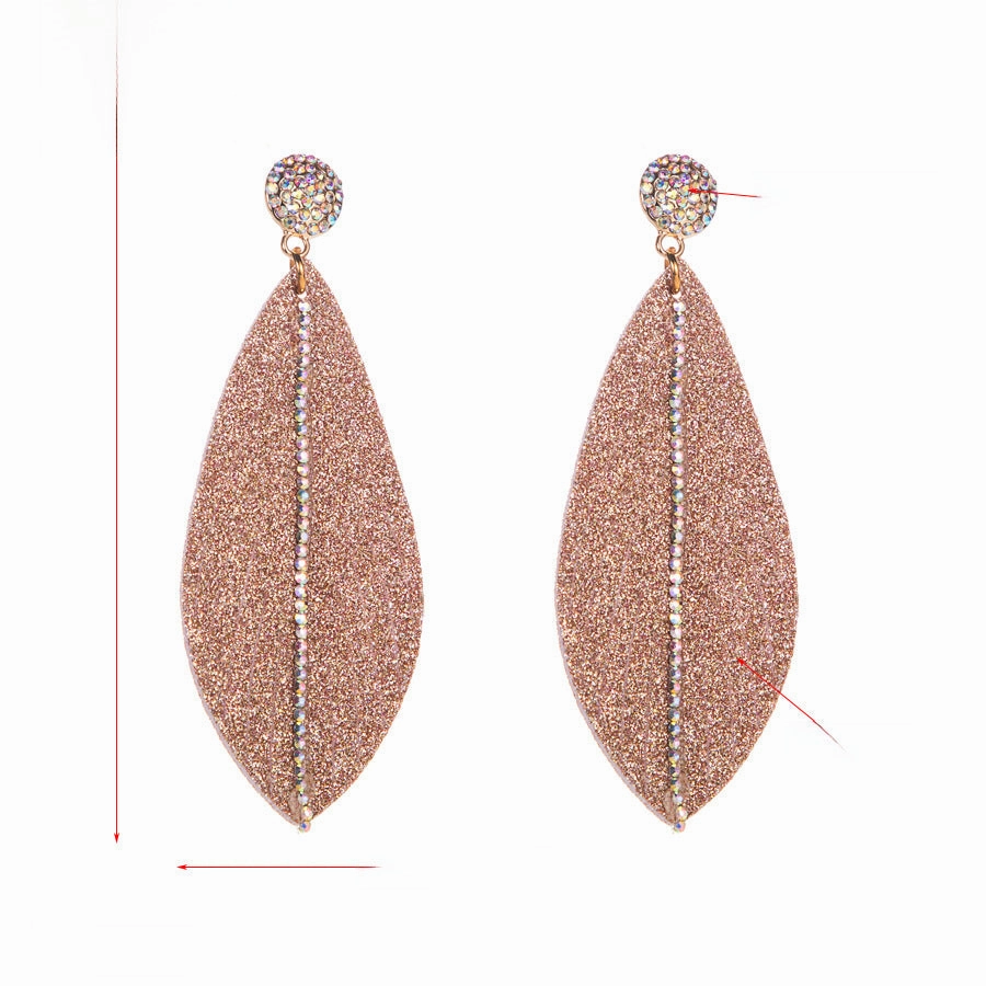 Wholesale Leather earrings with diamond leaf-shaped exaggerated earrings