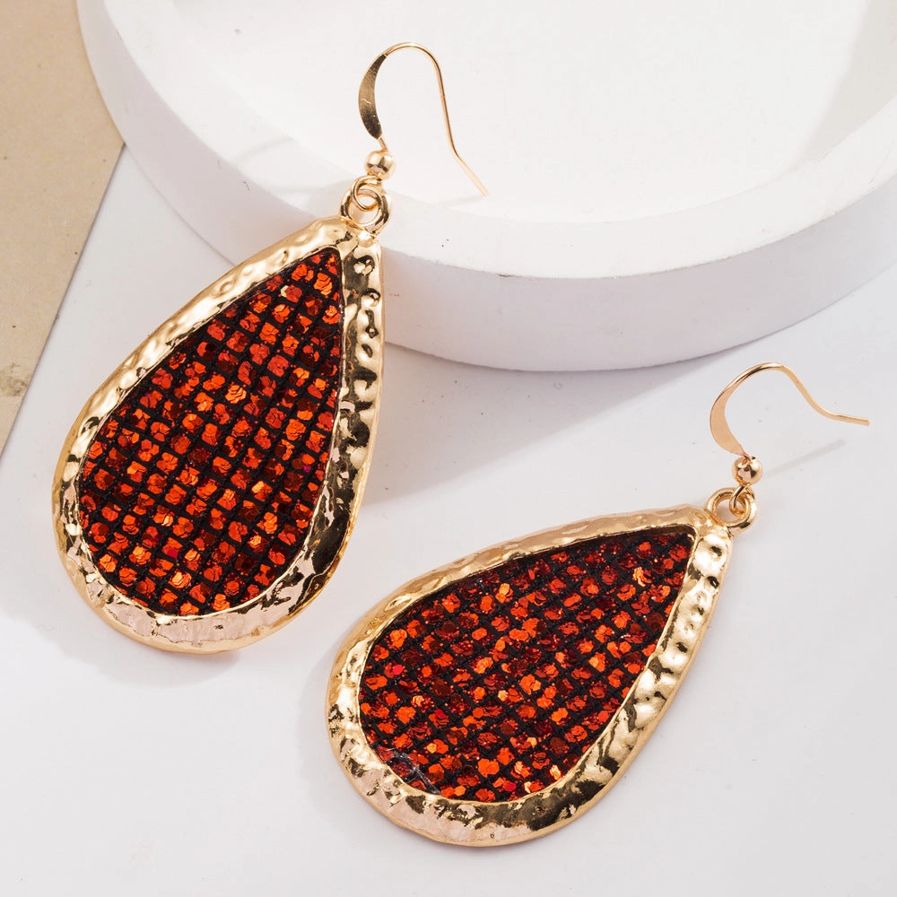 Wholesale Leather sequined teardrop earrings
