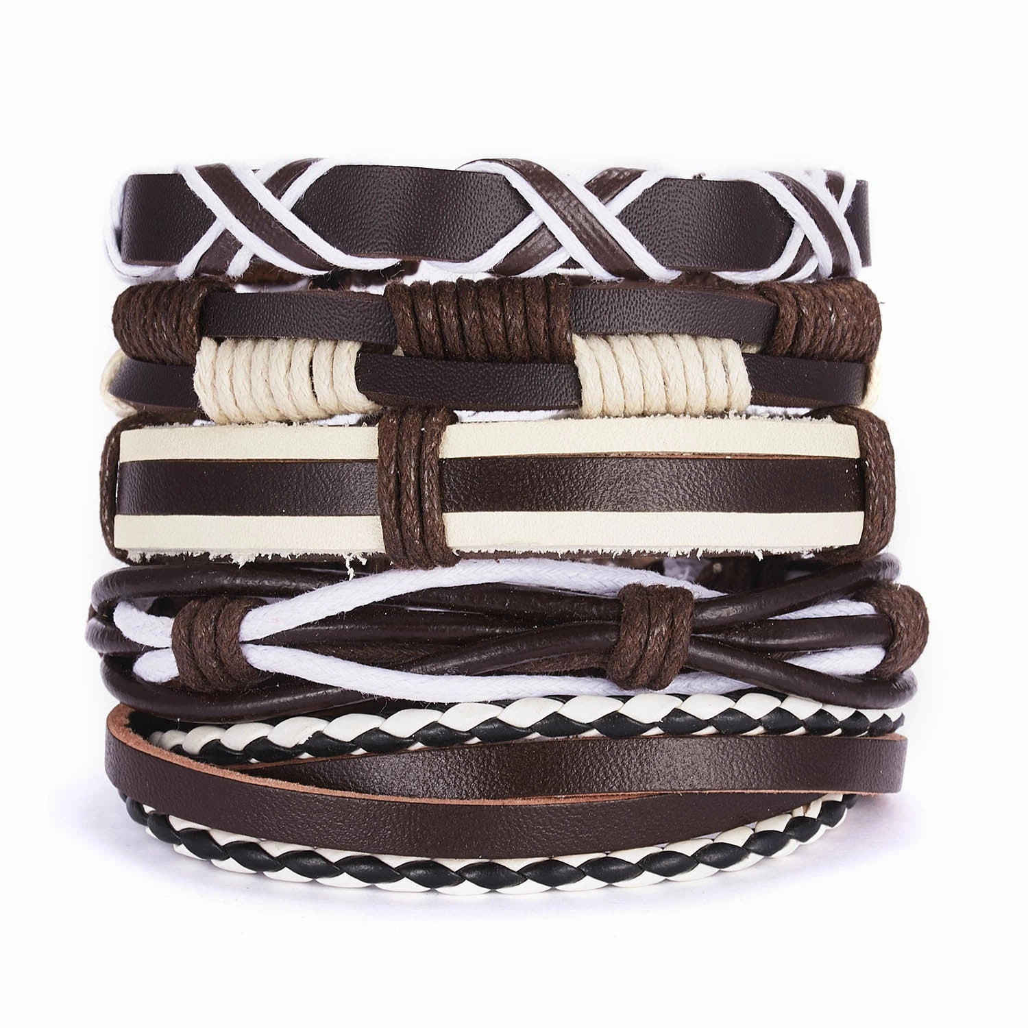 Wholesale Leaves Wooden Beads Weaving Leather Adjustable Set Bracelet