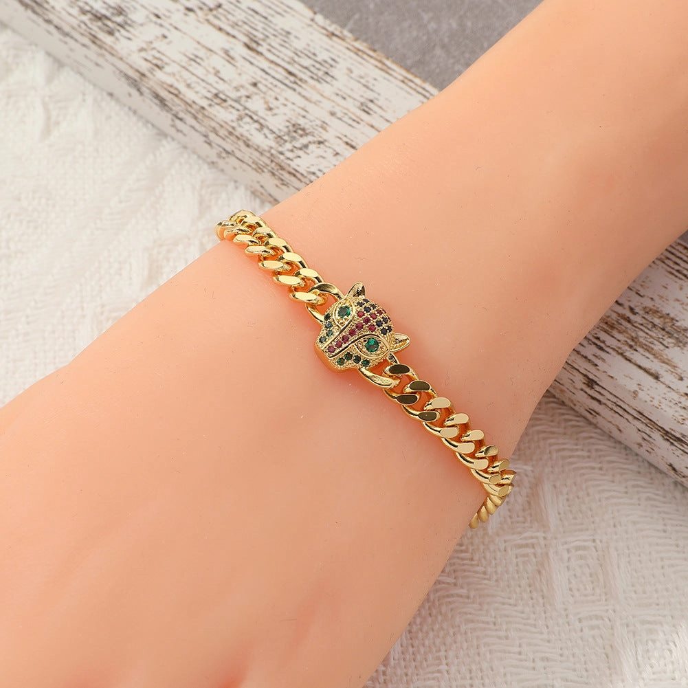 Wholesale Leopard Head Copper Zircon Bracelet
