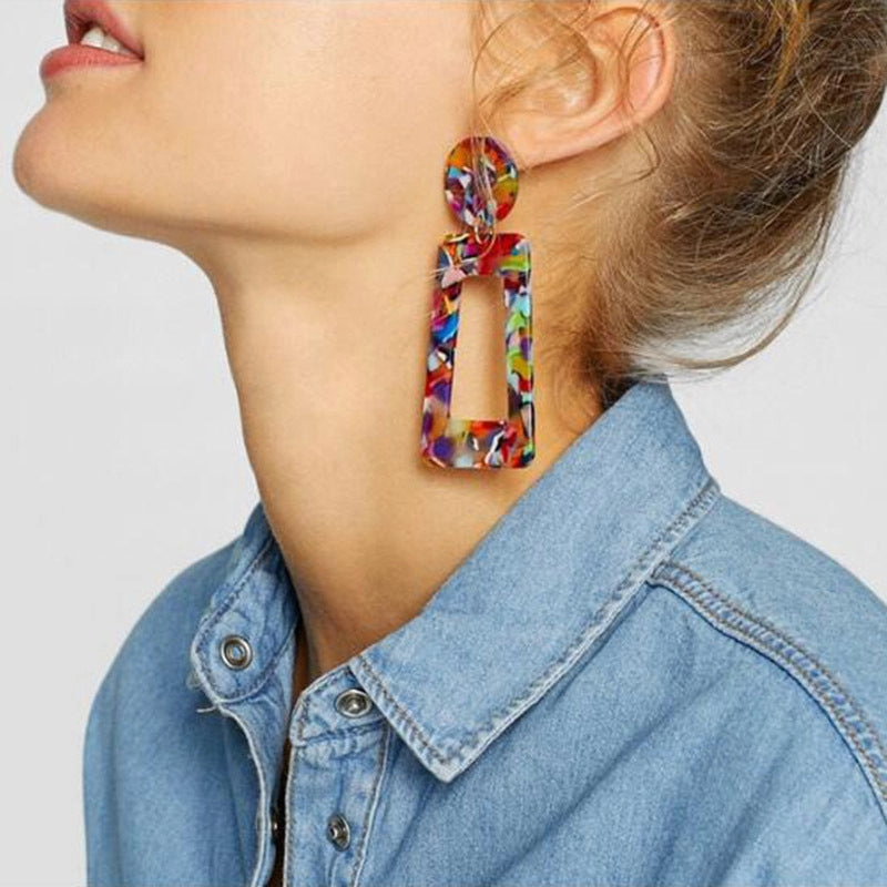 Wholesale Leopard Print Exaggerated Acetate Acrylic Strip Square T-shaped Earrings