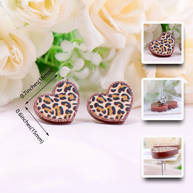 Wholesale Leopard Print Heart-shaped Earrings Valentine's Day Acrylic Earrings