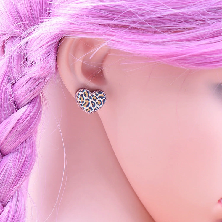 Wholesale Leopard Print Heart-shaped Earrings Valentine's Day Acrylic Earrings