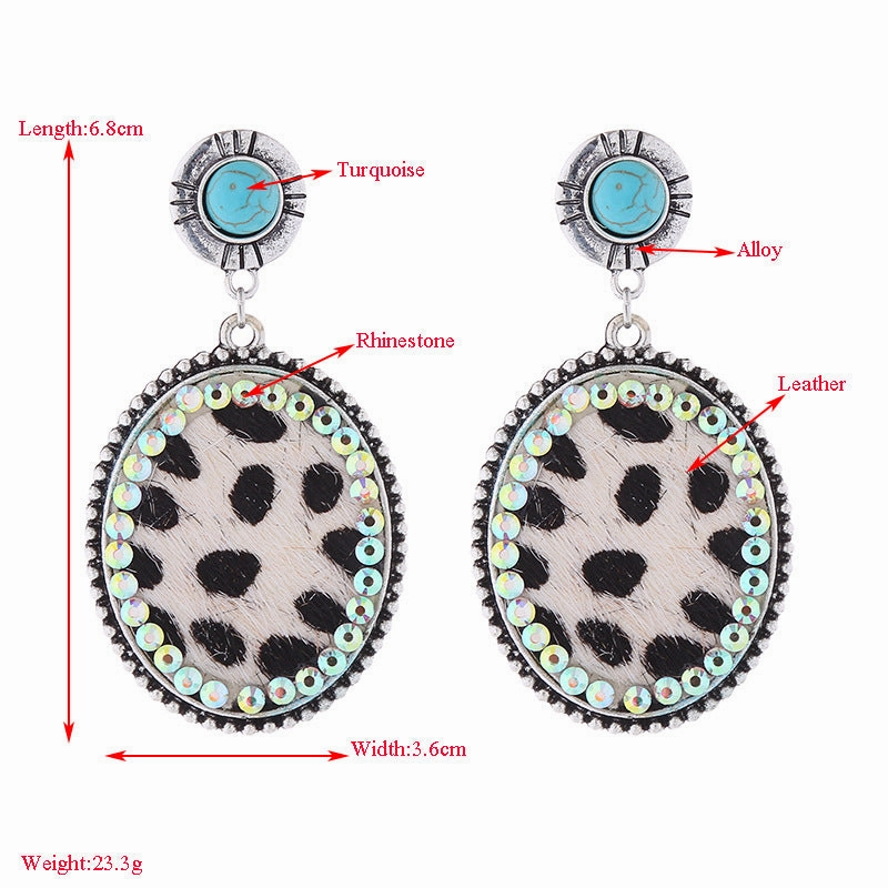 Wholesale Leopard Print Leather Alloy Diamond Turquoise Vintage Earrings