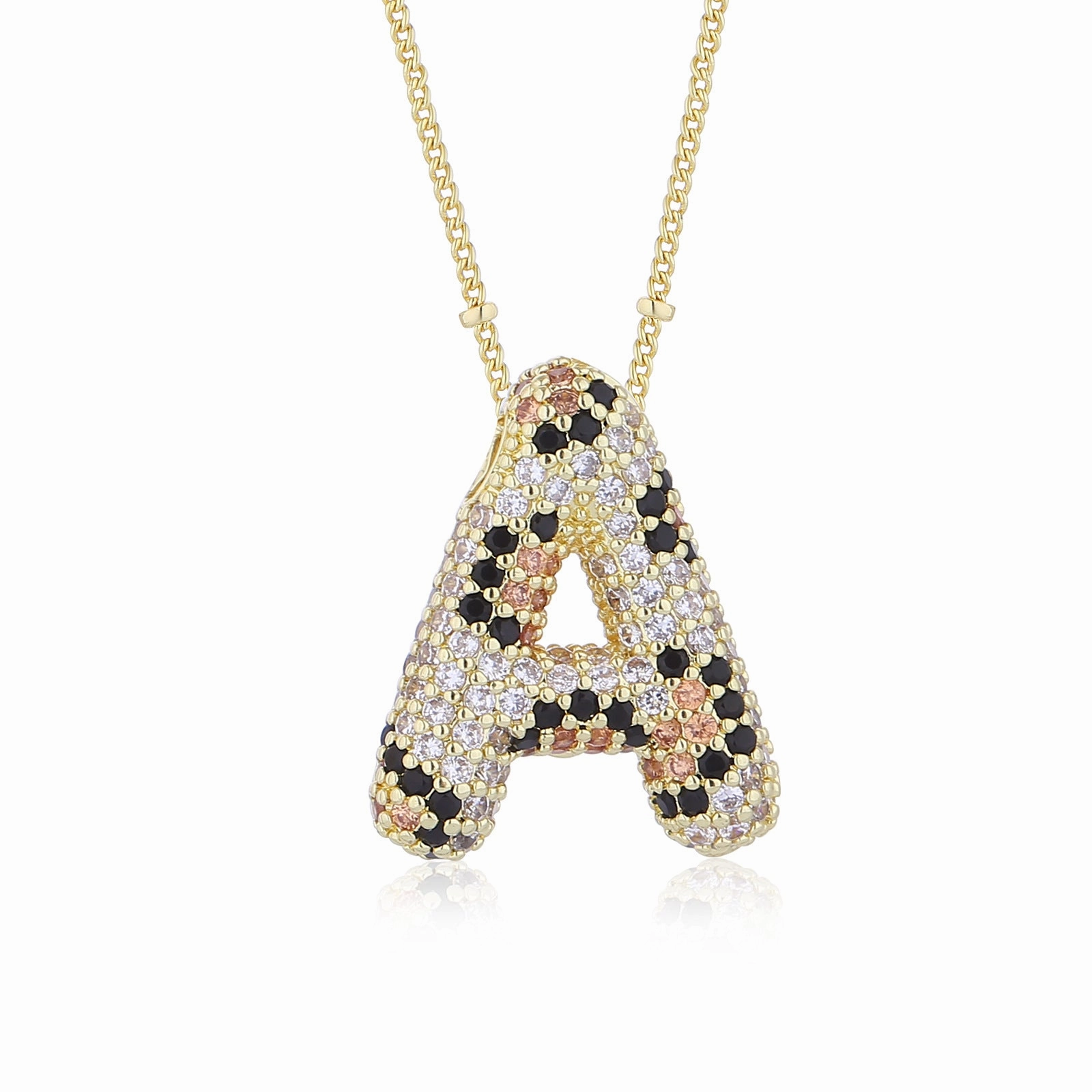 Wholesale Leopard Print Letter Necklace Copper Plated Real Gold Full Diamond Zircon Necklace Fashion English Letter Necklace Women