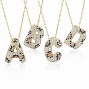 Wholesale Leopard Print Letter Necklace Copper Plated Real Gold Full Diamond Zircon Necklace Fashion English Letter Necklace Women