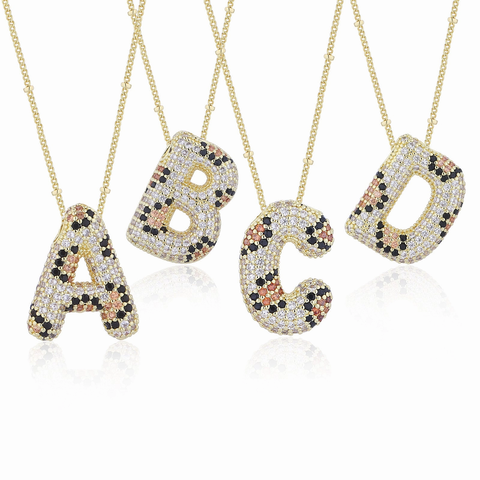 Wholesale Leopard Print Letter Necklace Copper Plated Real Gold Full Diamond Zircon Necklace Fashion English Letter Necklace Women