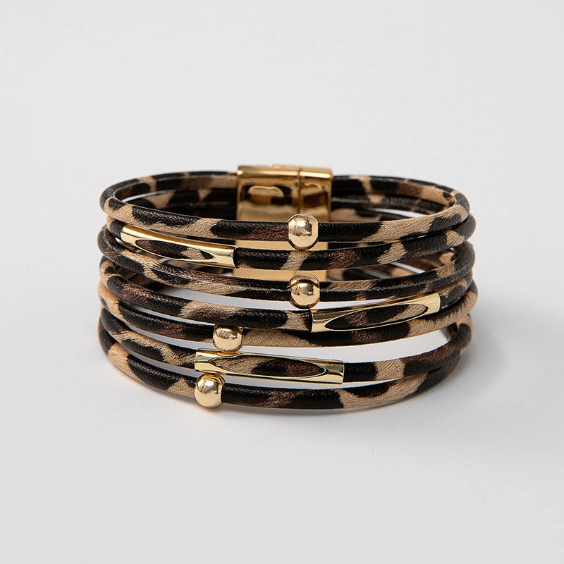 Wholesale Leopard Print Magnetic Buckle Leather Bracelet