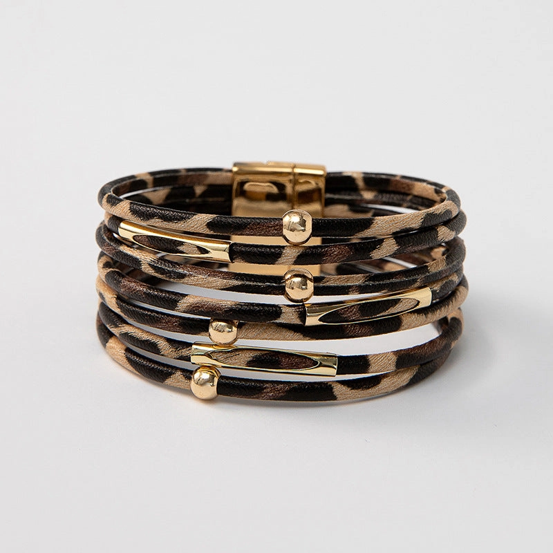 Wholesale Leopard Print Magnetic Buckle Leather Bracelet