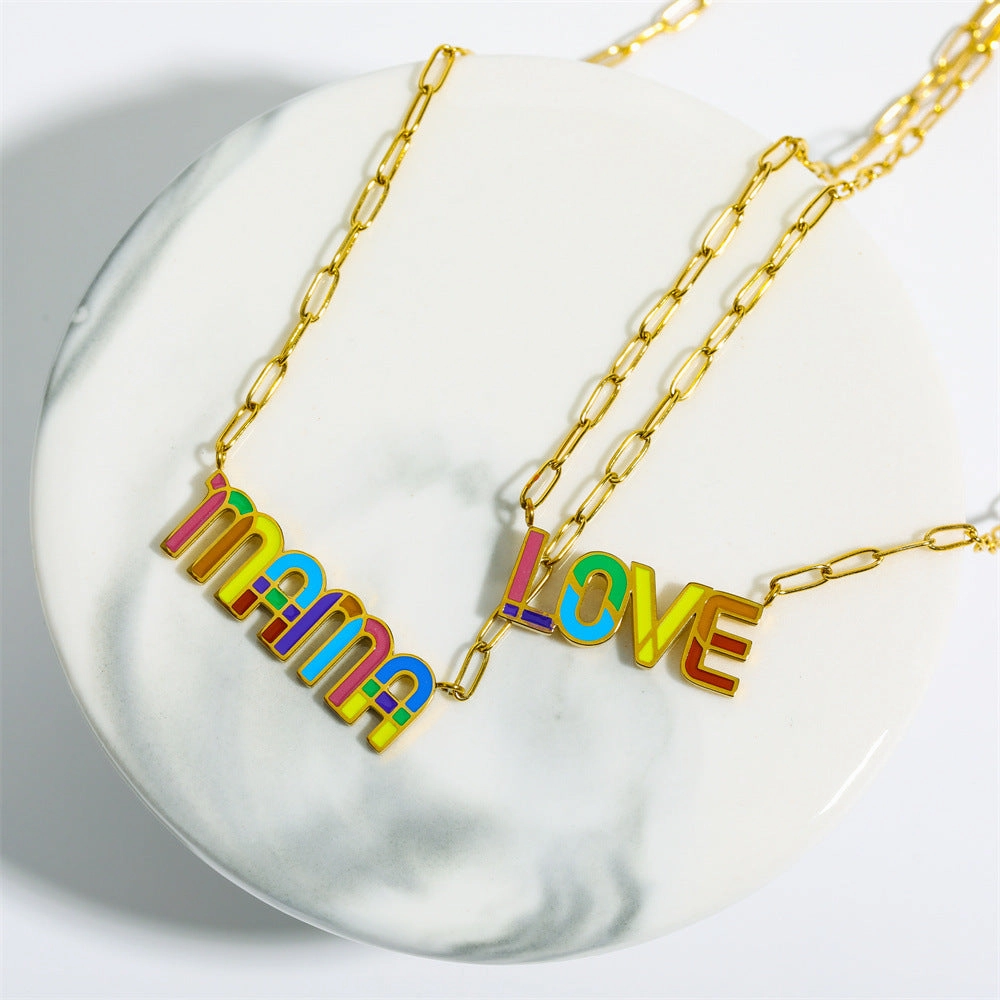 Wholesale Letter Rainbow Pendant Titanium Steel Necklace