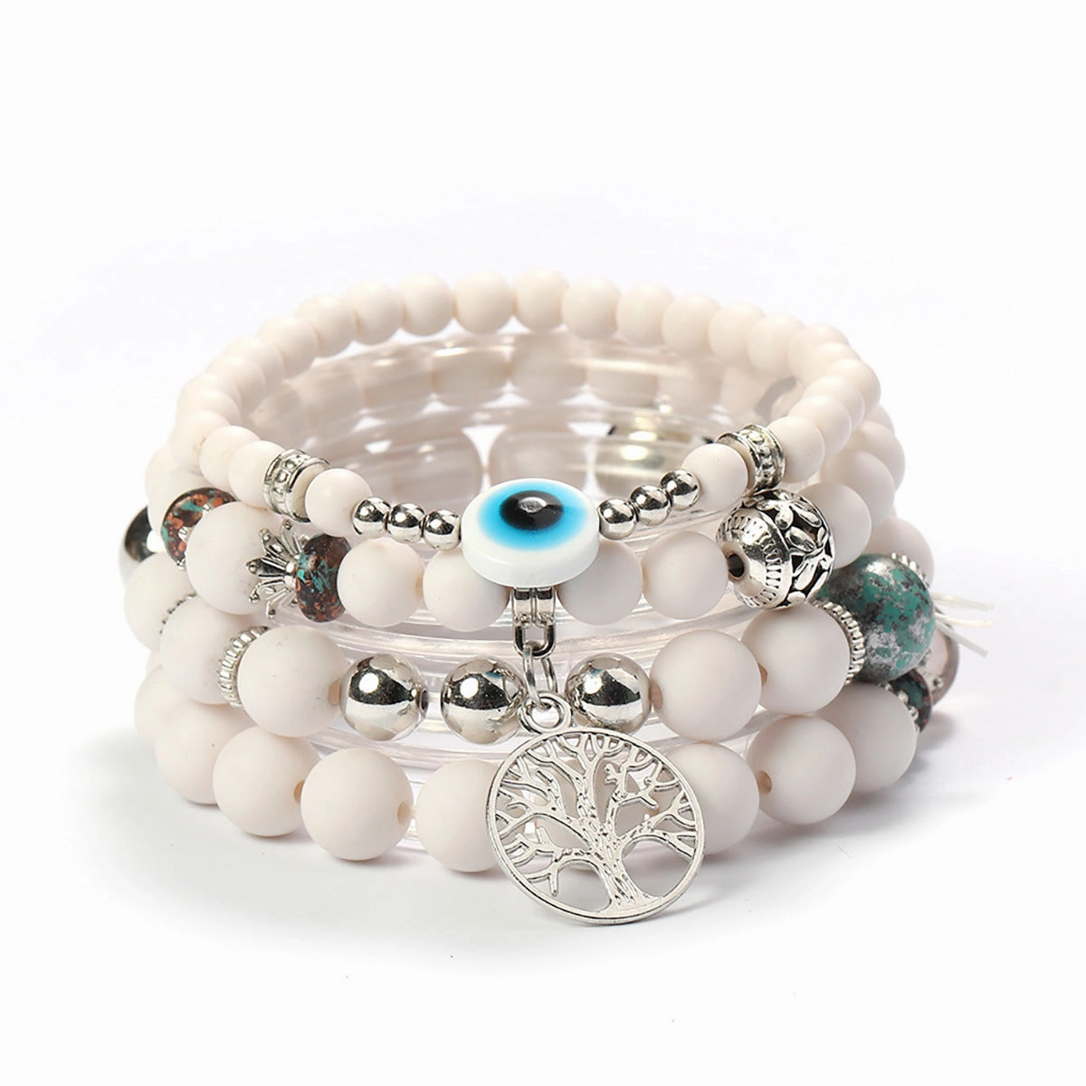 Wholesale Life Tree Demon Eye Multi Layered Pendant Glass Elastic Bracelet