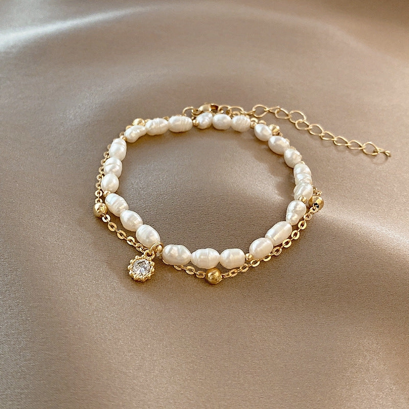 Wholesale Light Luxury Internet Celebrity Fashion Personalized Trendy Bracelet Temperament All-match Simple Pearl Bracelet Geometric Niche Bracelet