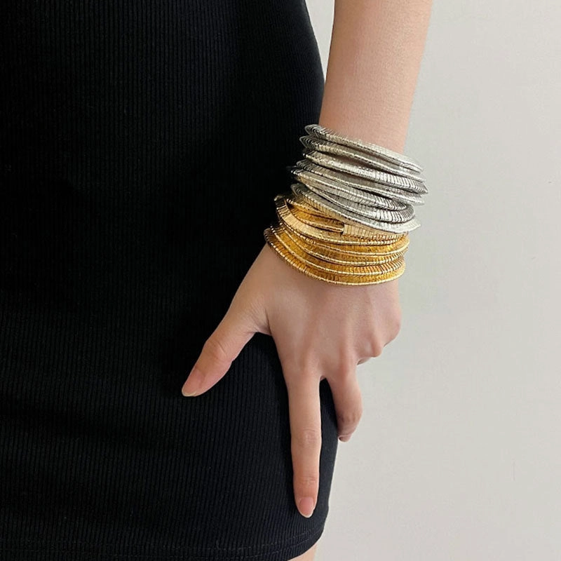 Wholesale Light Luxury Multi-layer Gold and Silver Stacked Stretch Bracelet Women's Niche High-end Retro Autumn and Winter Bracelet
