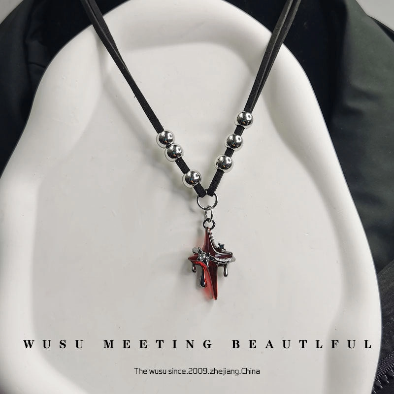Wholesale Liquefied Star Necklace Hip Hop Style Woolen Chain Niche Design Necklace