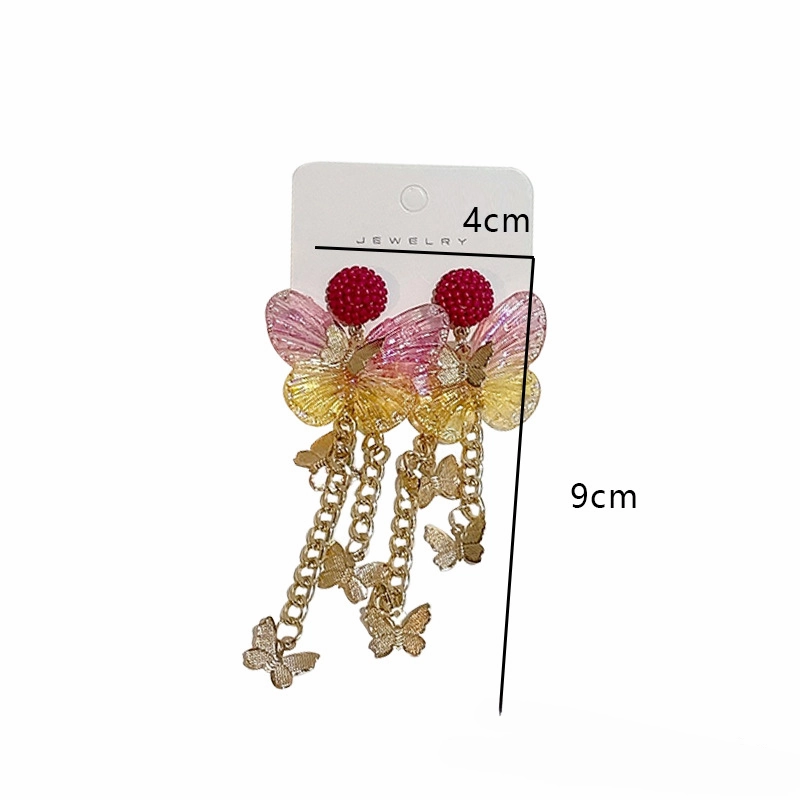 Wholesale Long Tassel Acrylic Butterfly Alloy Earrings