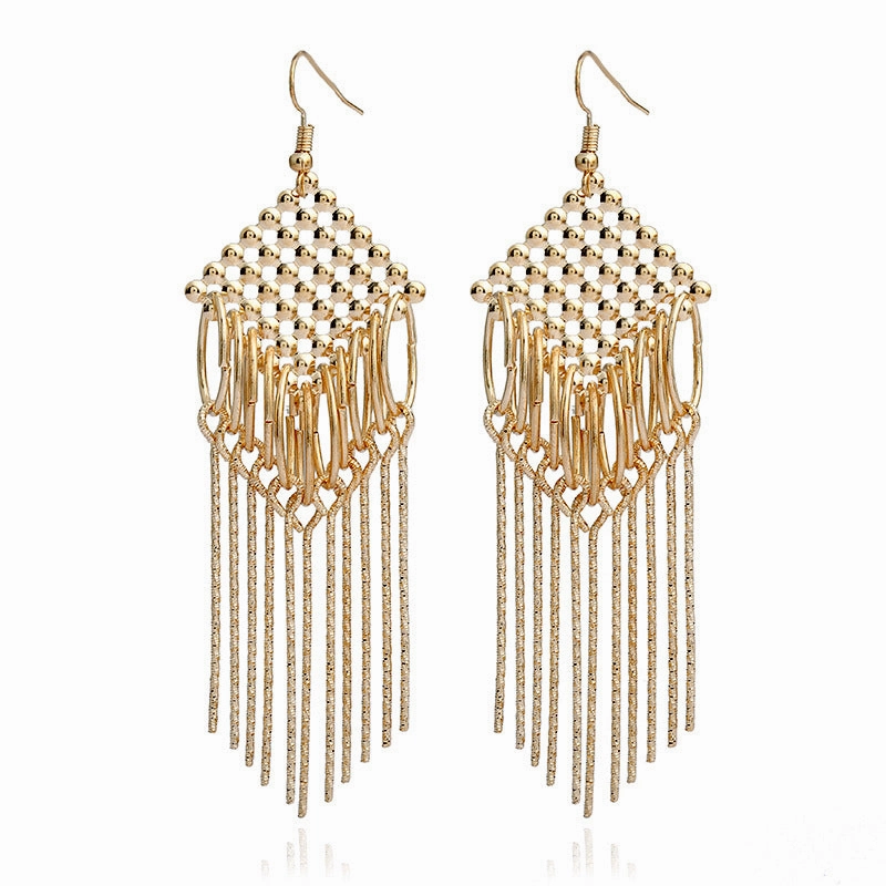 Wholesale Long tassel earrings with hollowed-out exaggerated design