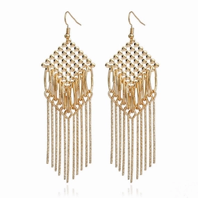 Wholesale Long tassel earrings with hollowed-out exaggerated design